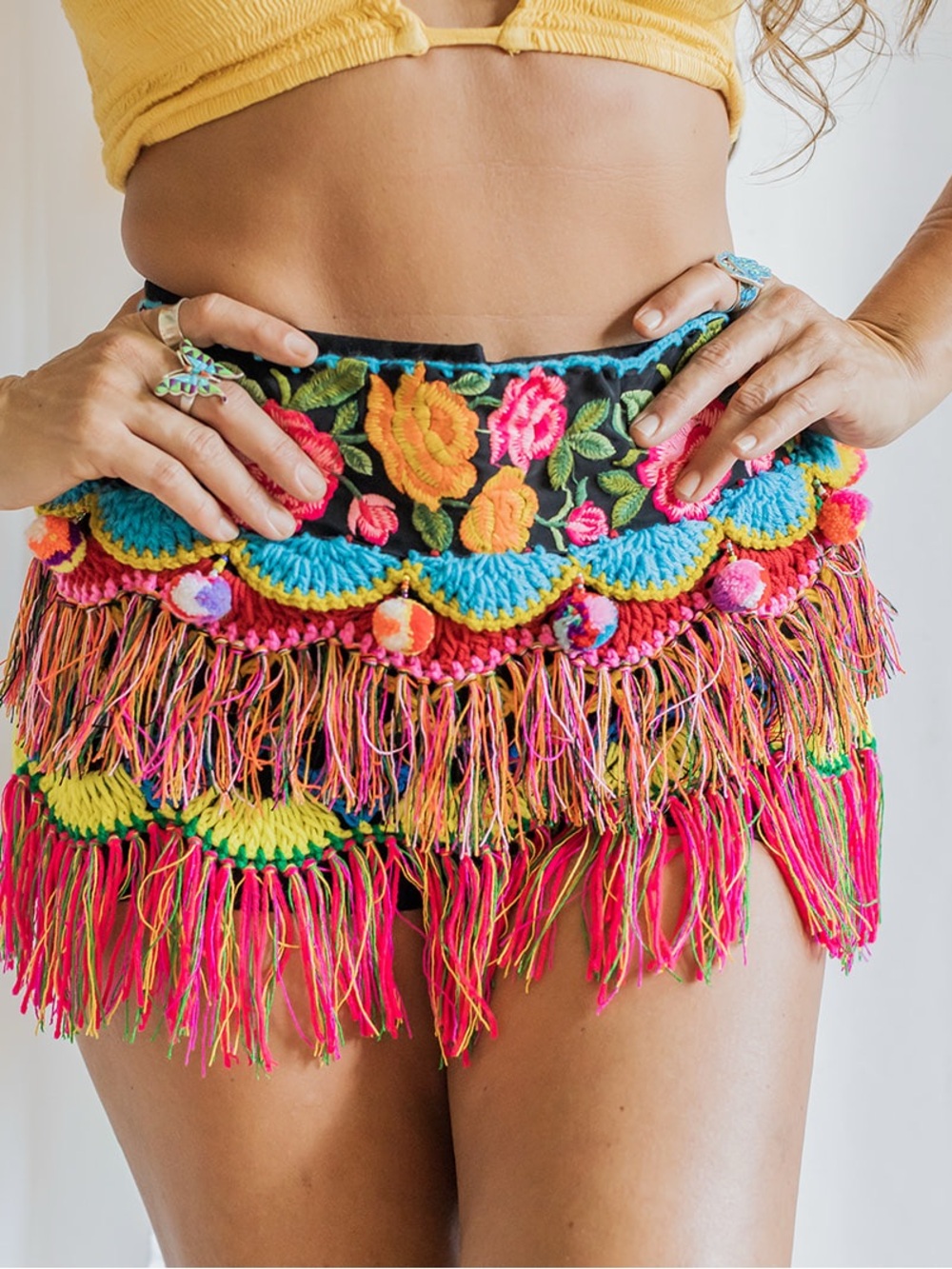 Multicolor Crochet Fringe Festival Skirt